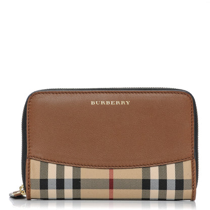 Burberry Calfskin Horseferry Check Medium Marston Zip Around Wallet Tan 1 of 8