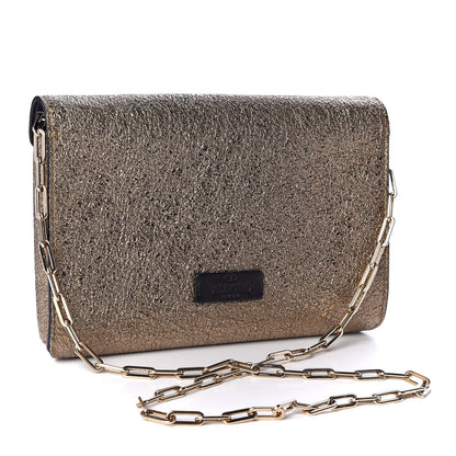Valentino Garavani Metallic Calfskin V Rivet Chain Clutch Platinum 2 of 11