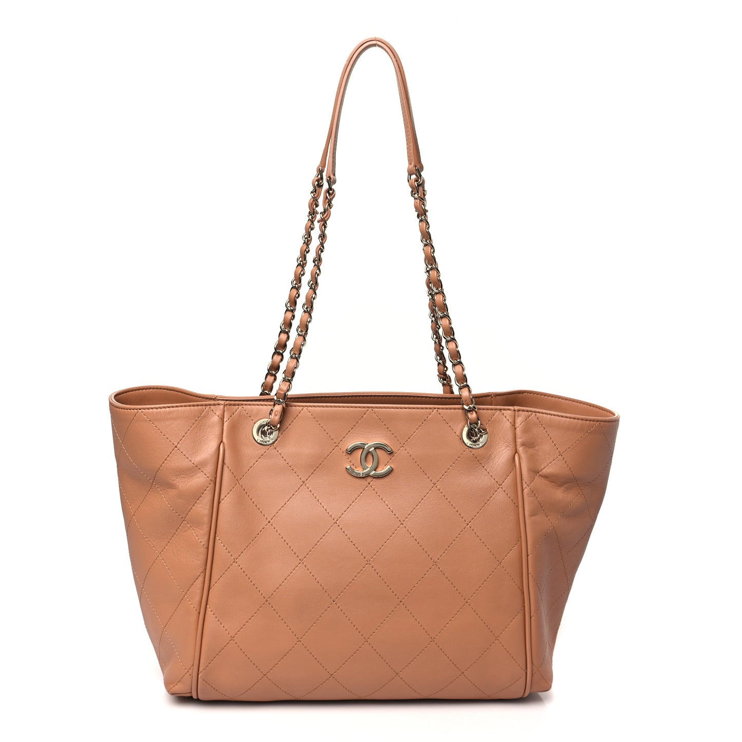 Calfskin Stitched Small Shopping Tote Brown