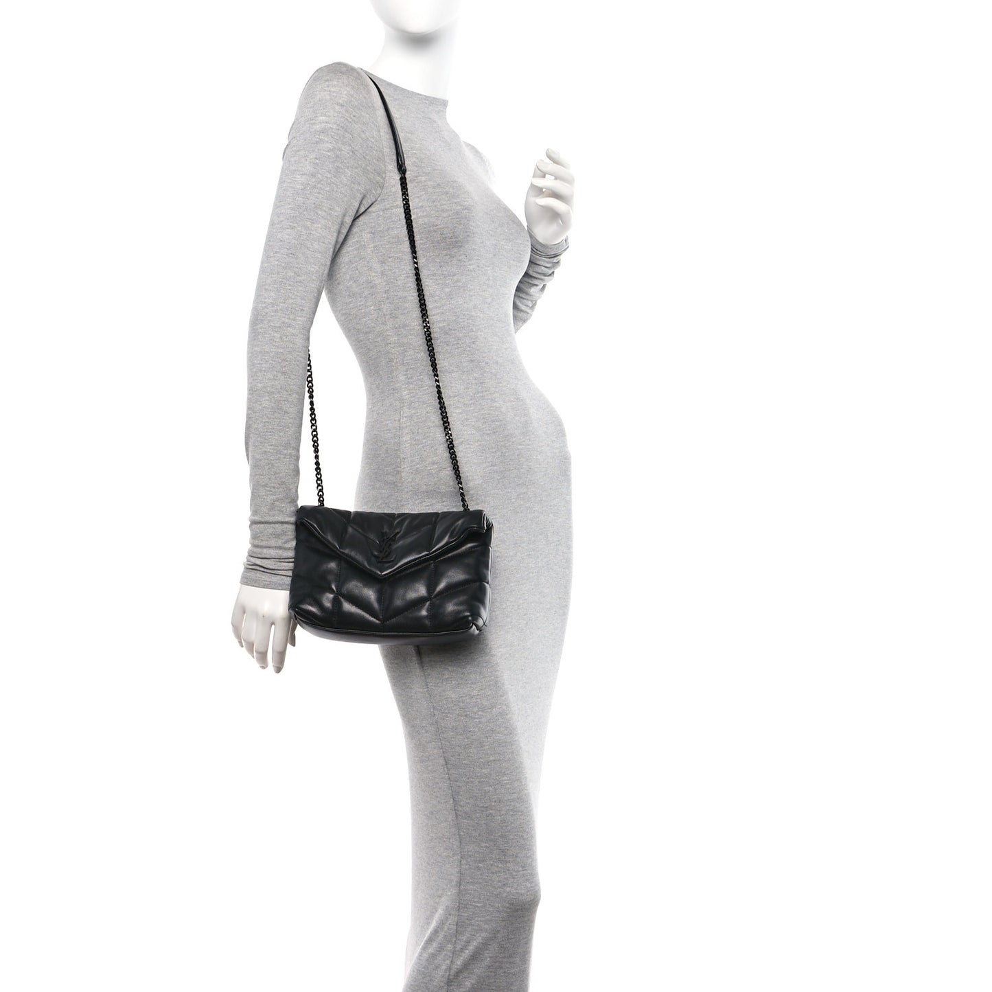 Lambskin Quilted Toy Loulou Puffer Monogram Monochrome Chain Satchel Black