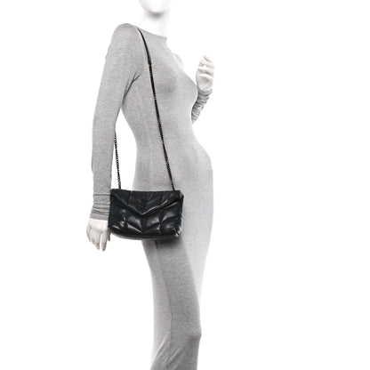 Saint Laurent Lambskin Quilted Toy Loulou Puffer Monogram Monochrome Chain Satchel Black 2 of 13