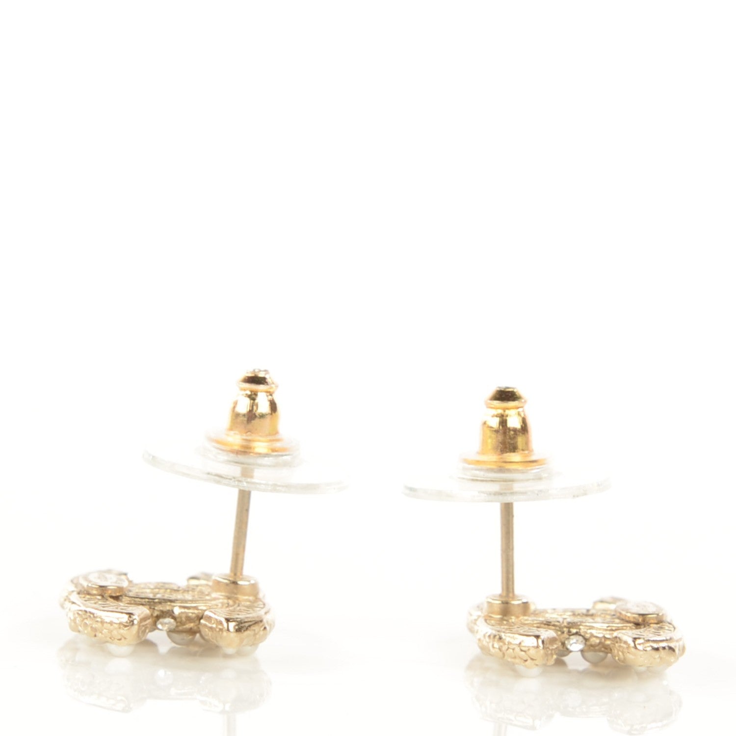 Chanel Crystal Pearl CC Earrings Light Gold 3 of 5