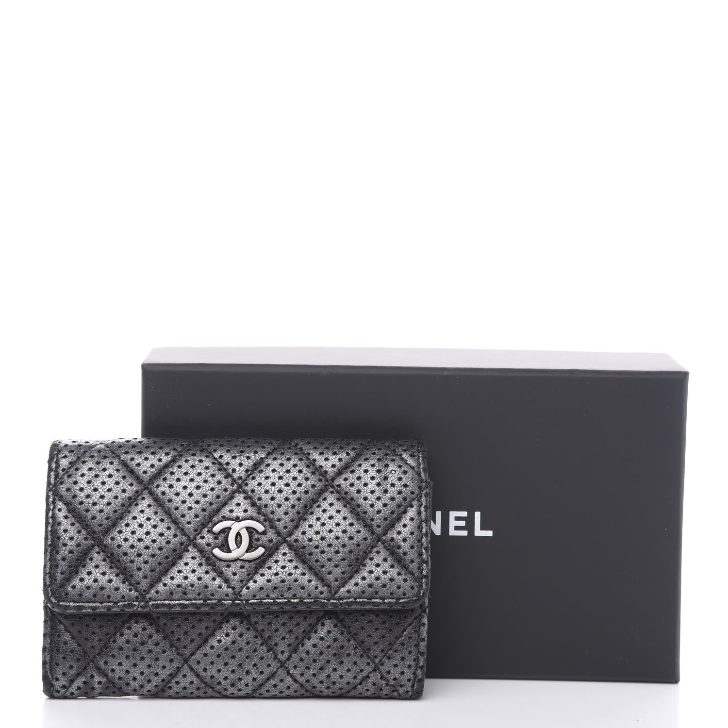 Chanel Lambskin Perforated Quilted Card Holder Grey 11 of 11