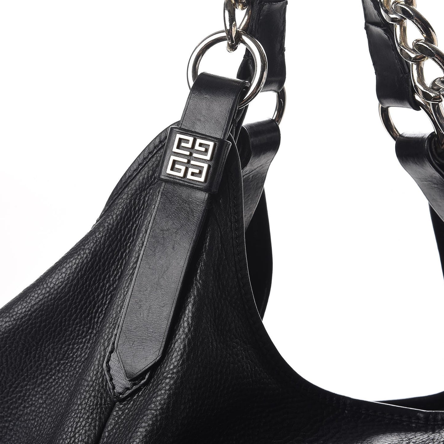 Leather Chain Hobo Shoulder Bag Black