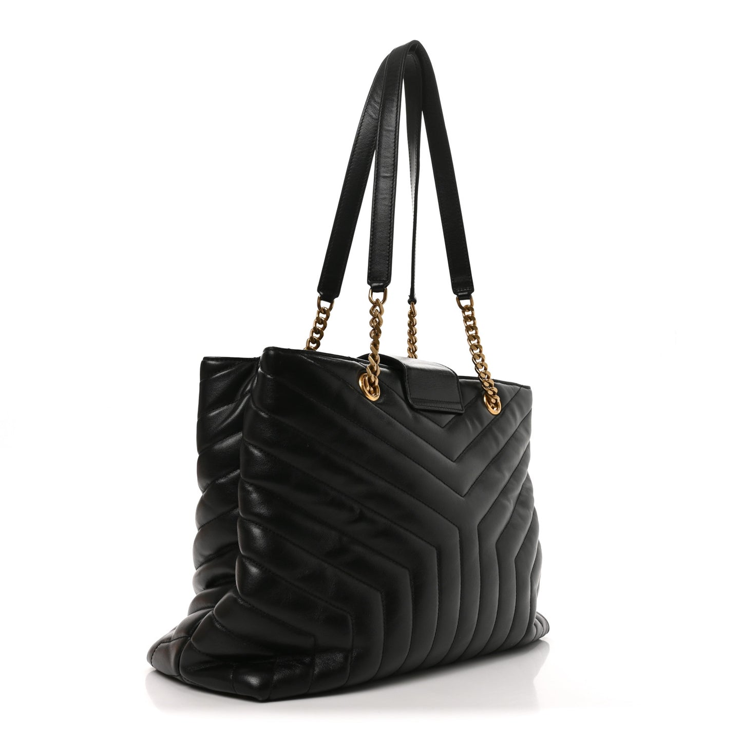 Calfskin Y Quilted Monogram Large Loulou Shopper Black