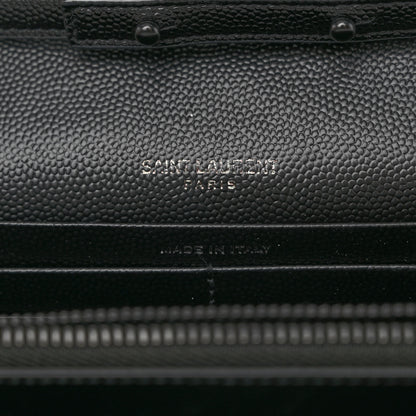 Saint Laurent Grain De Poudre Matelasse Chevron Monogram Monochrome Chain Wallet Black 5 of 9