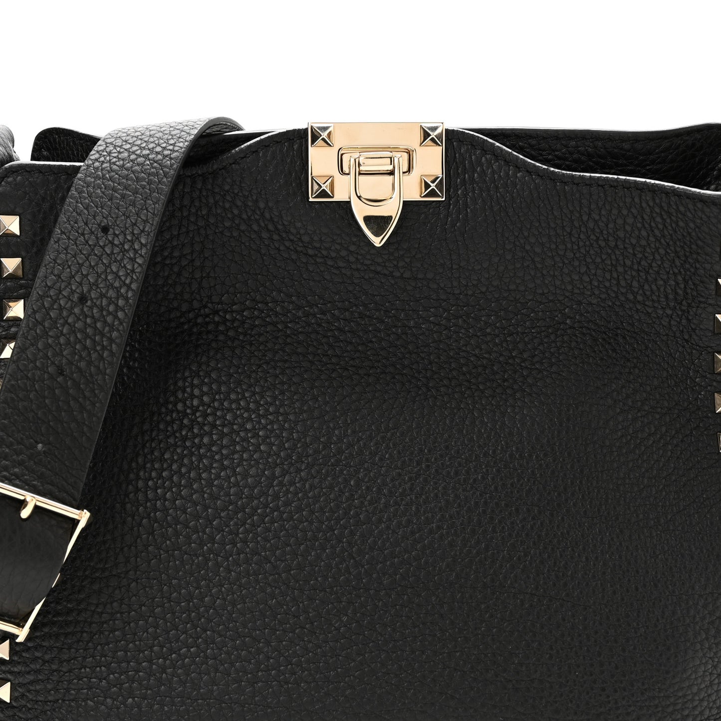 Pebbled Calfskin Small Rockstud Flip-Lock Messenger Bag Black