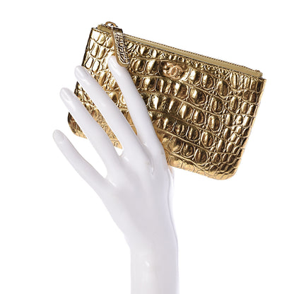 Chanel Metallic Calfskin Crocodile Embossed Cocodile Cosmetic Case Gold 2 of 8