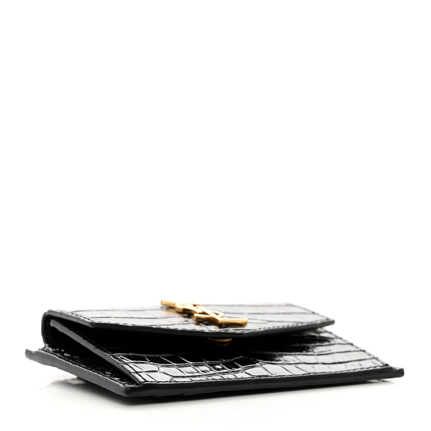 Calfskin Crocodile Embossed Uptown Monogram Card Case Black