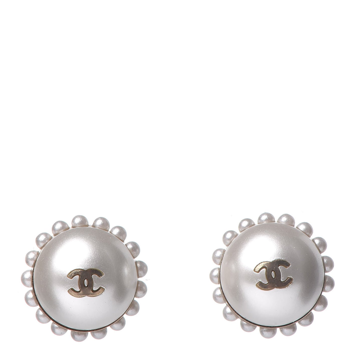 Pearl CC Round Earrings Light Gold