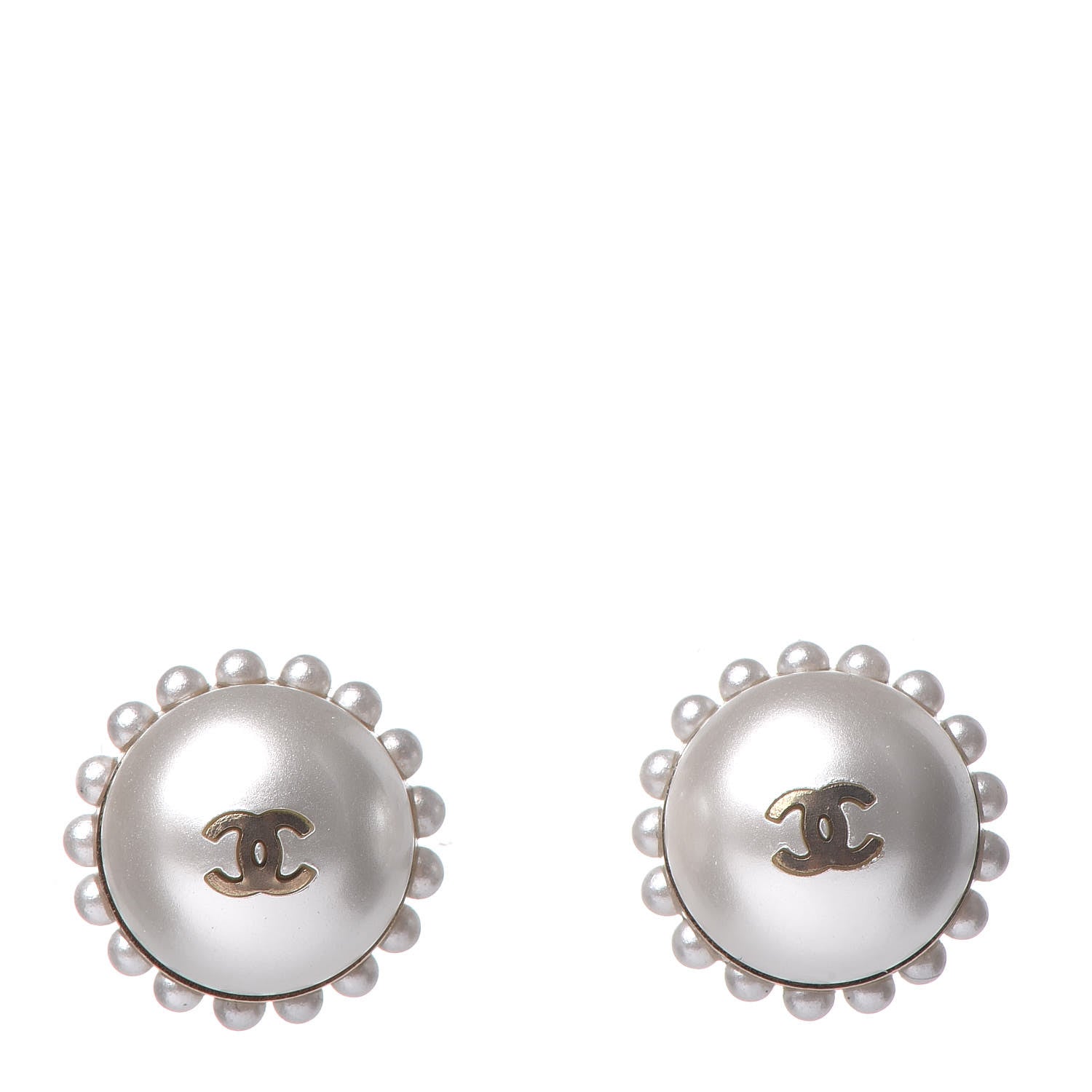 Chanel Pearl CC Round Earrings Light Gold 1 of 5