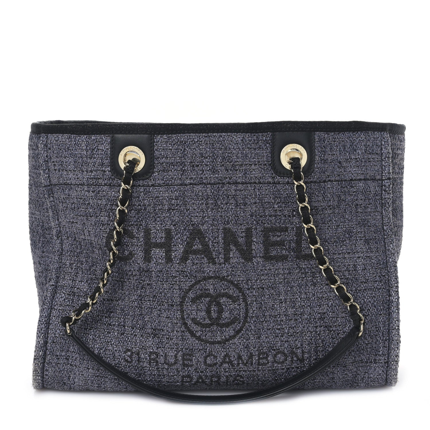Chanel Mixed Fibers Calfskin Small Deauville Tote Blue 1 of 17