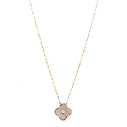 Van Cleef & Arpels 18K Rose Gold Diamond Pink Mother of Pearl Vintage Alhambra Pendant Necklace 1 of 6