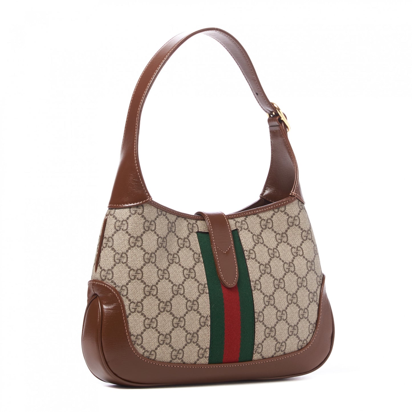 GG Supreme Monogram Azalea Calfskin Web Small Jackie 1961 Hobo Beige Ebony Brown Sugar