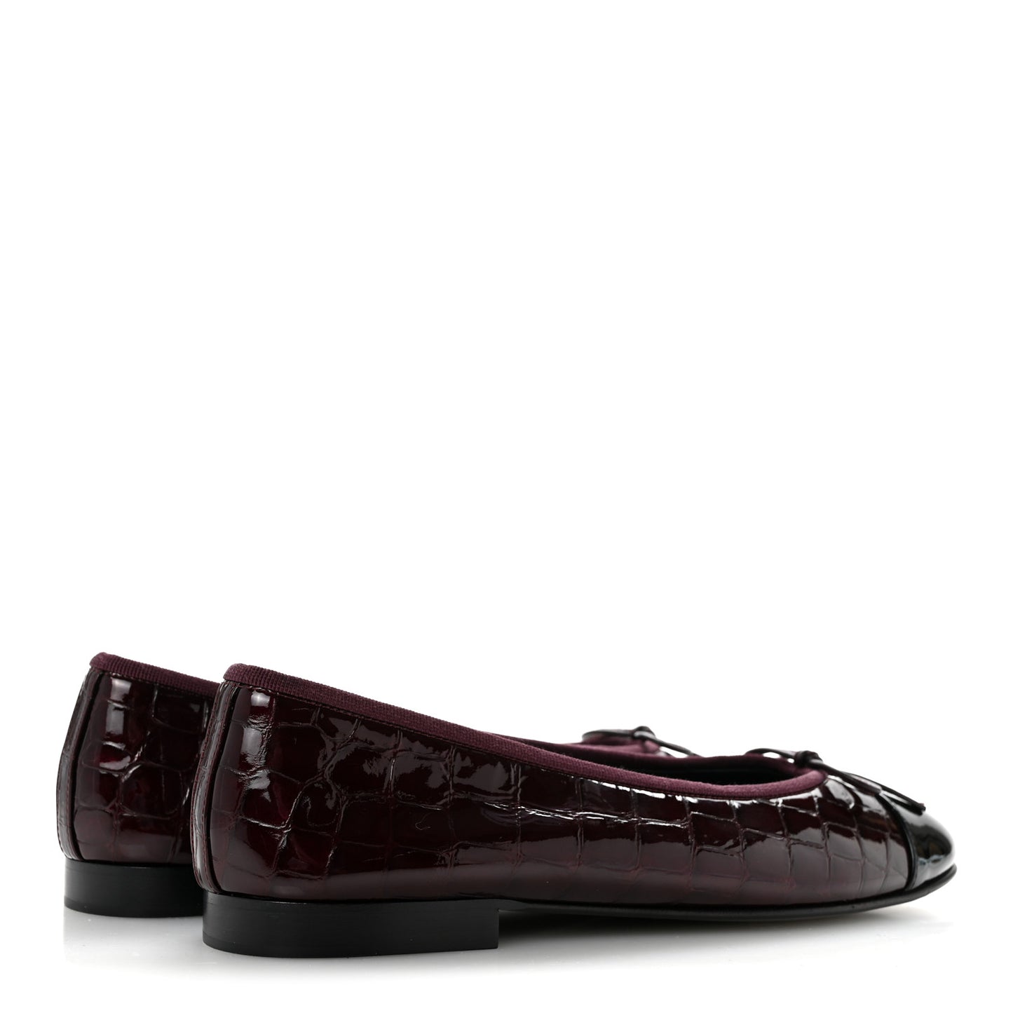 Patent Calfskin Crocodile Embossed Ballerina Flats 39 Dark Burgundy Black