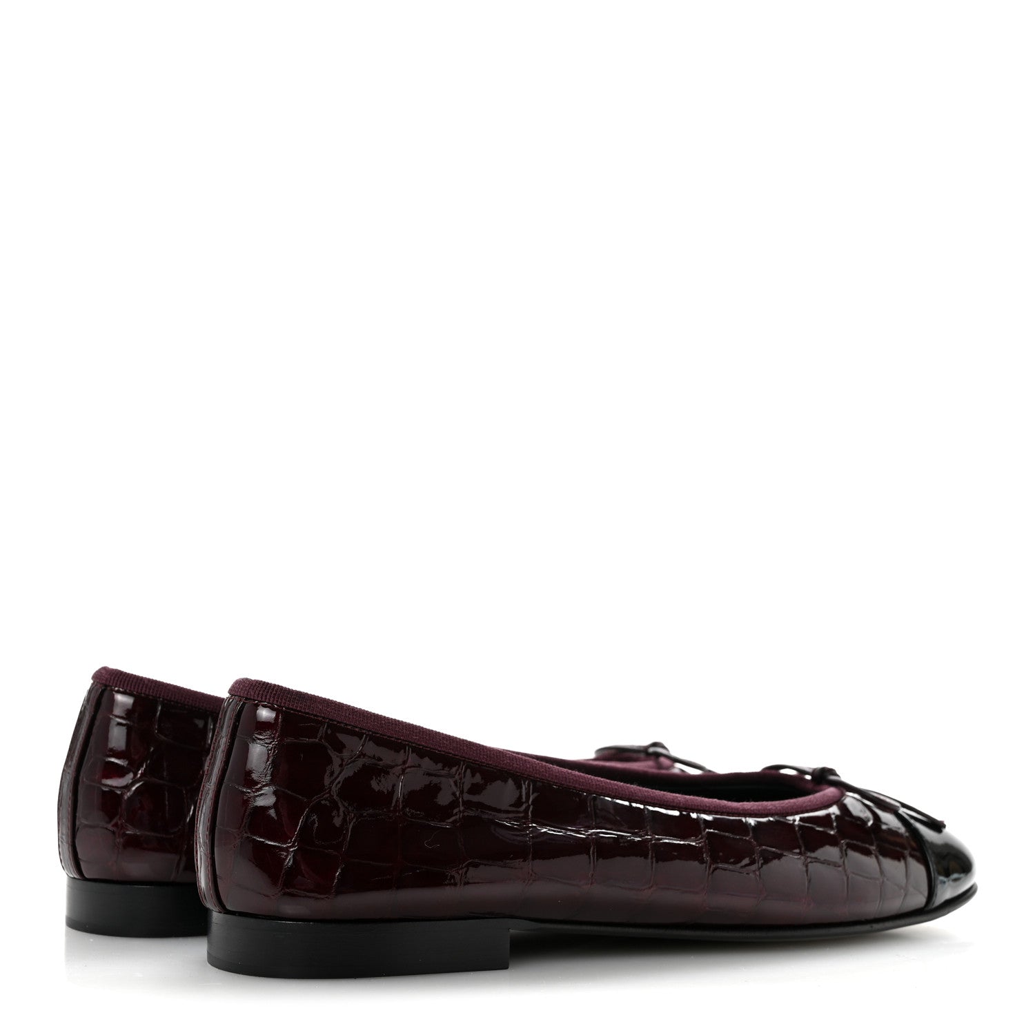 Chanel Patent Calfskin Crocodile Embossed Ballerina Flats 39 Dark Burgundy Black 5 of 9