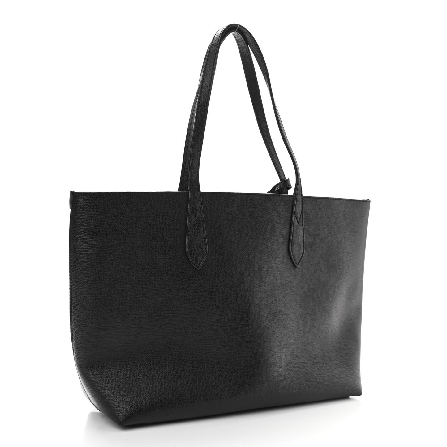 Grainy Calfskin Haymarket Check Medium Reversible Tote Black