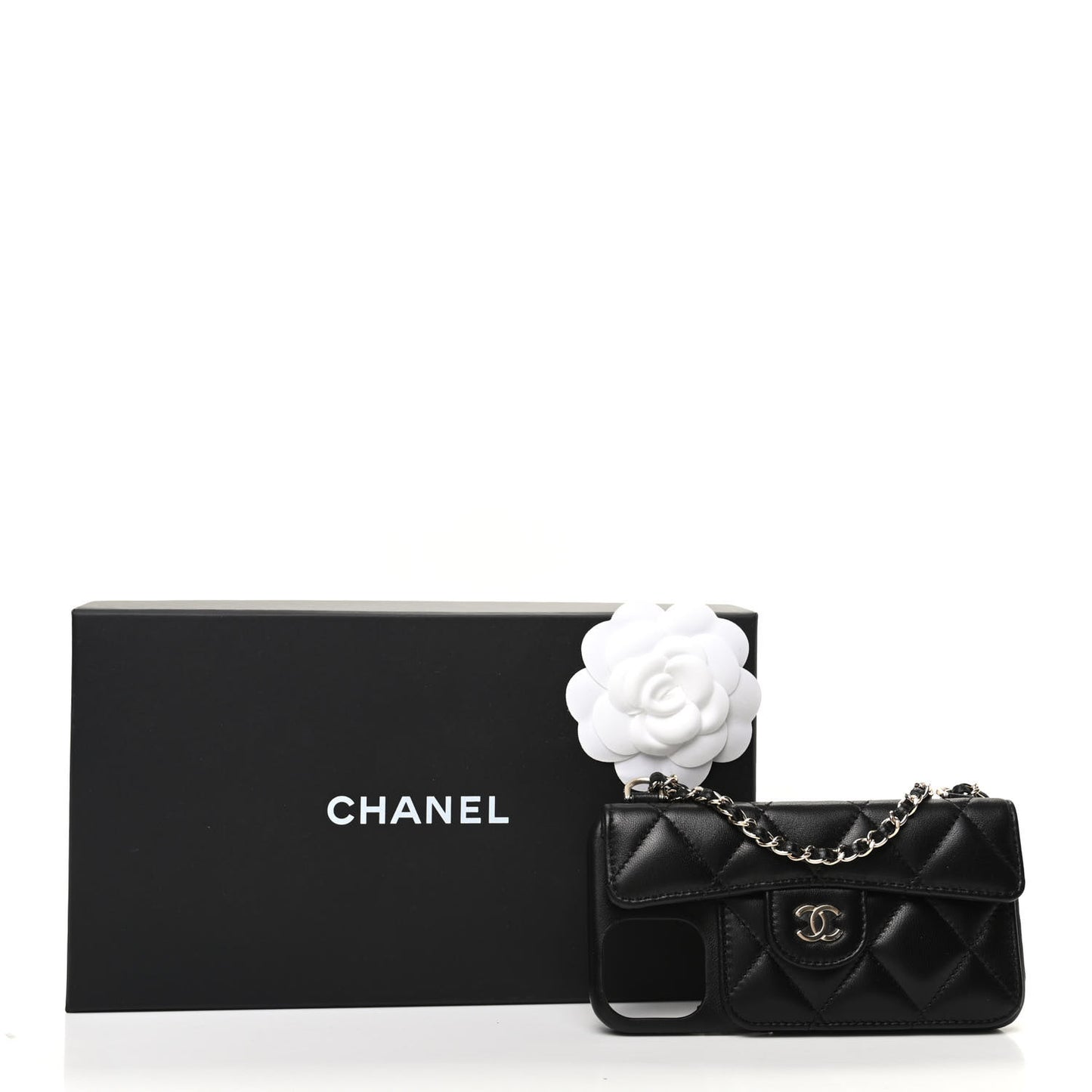 Lambskin Quilted iPhone XII Pro Max Case With Chain Black