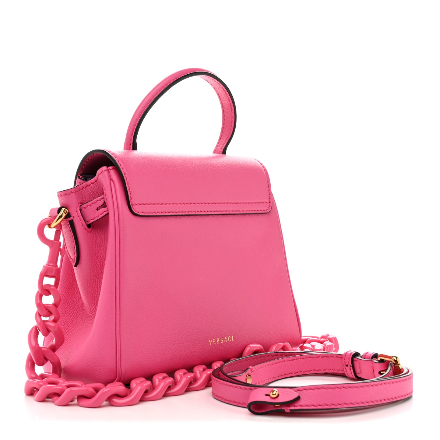 Grained Calfskin Small La Medusa Top Handle Bag Fuchsia