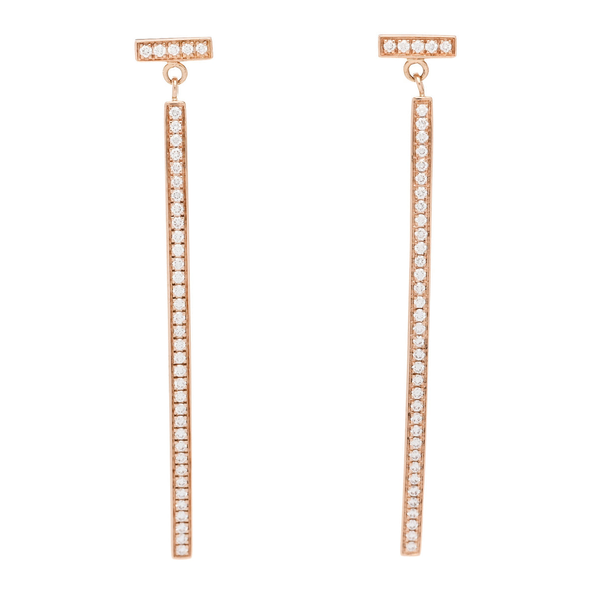 Tiffany 18K Rose Gold Diamond T Bar Earrings 1 of 6
