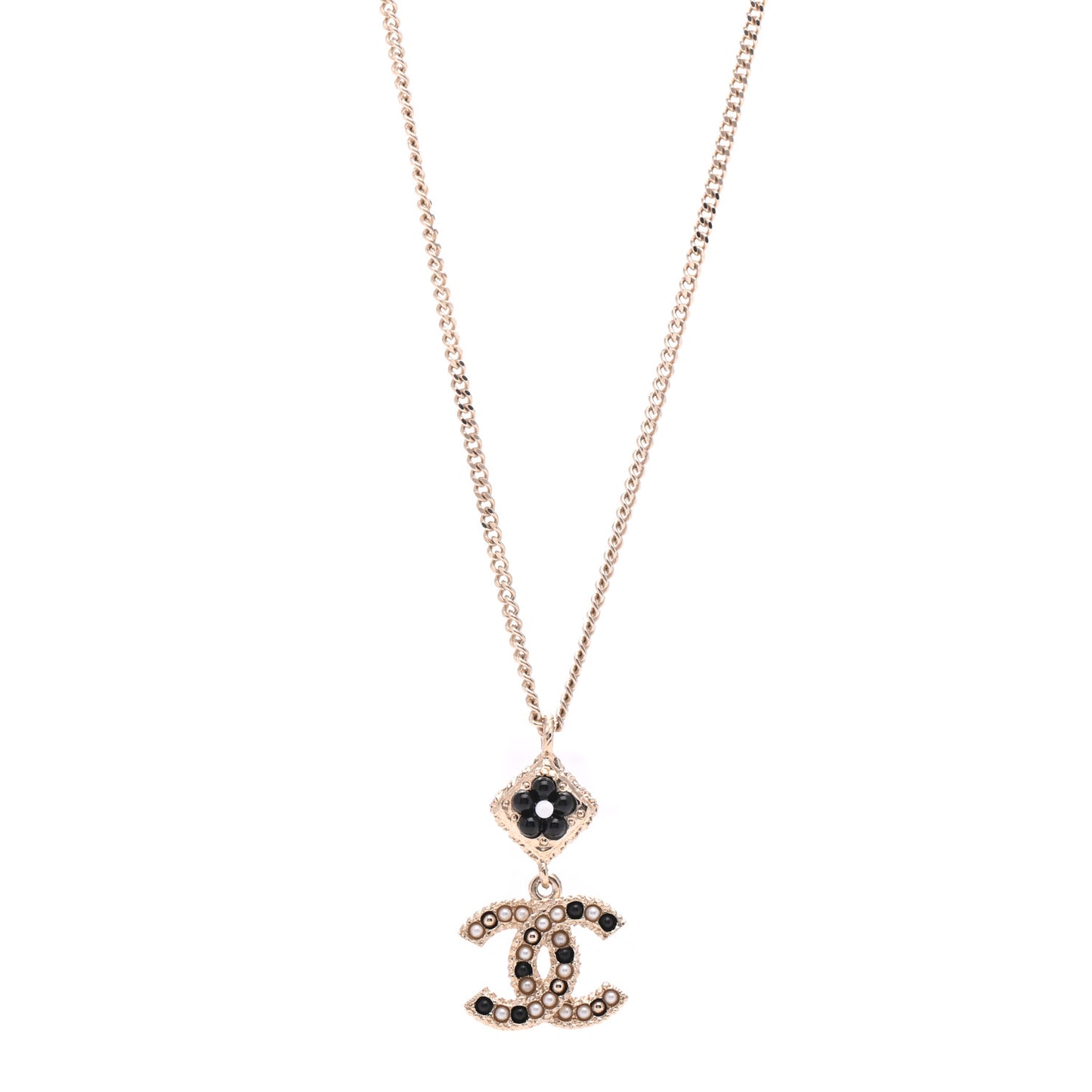 Crystal Pearl CC Candy Camellia Necklace Gold Black
