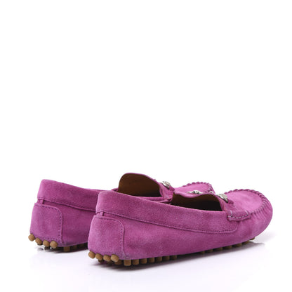 Gucci Suede Womens Horsebit Driver Loafer 35.5 New Rosette 4 of 9
