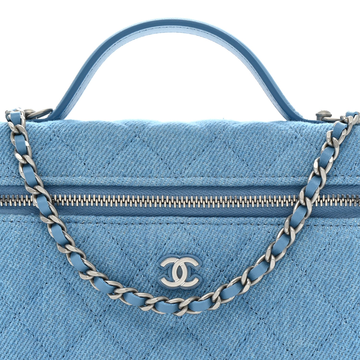 Chanel Denim Quilted Top Handle Slim Vanity Case With Chain Blue 8 of 10