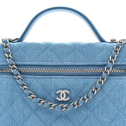 Chanel Denim Quilted Top Handle Slim Vanity Case With Chain Blue 8 of 10