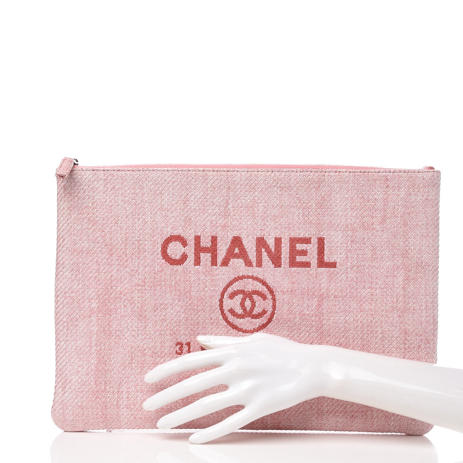 Chanel Canvas Large Deauville Pouch Pink 2 of 7