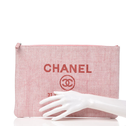 Chanel Canvas Large Deauville Pouch Pink 2 of 7