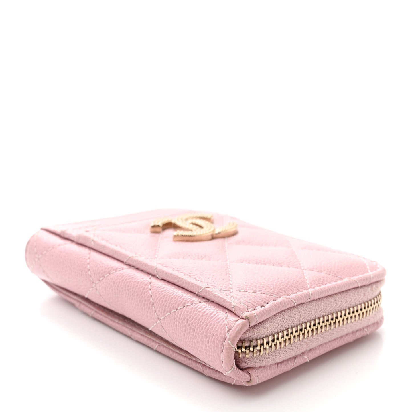 Caviar Quilted Zip Card Holder Pink