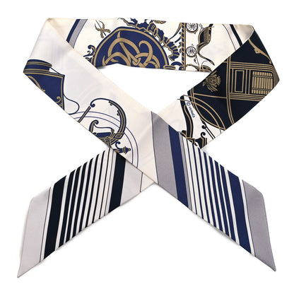 Hermes Silk Ex-Libris Twilly White Marine Gris 1 of 5