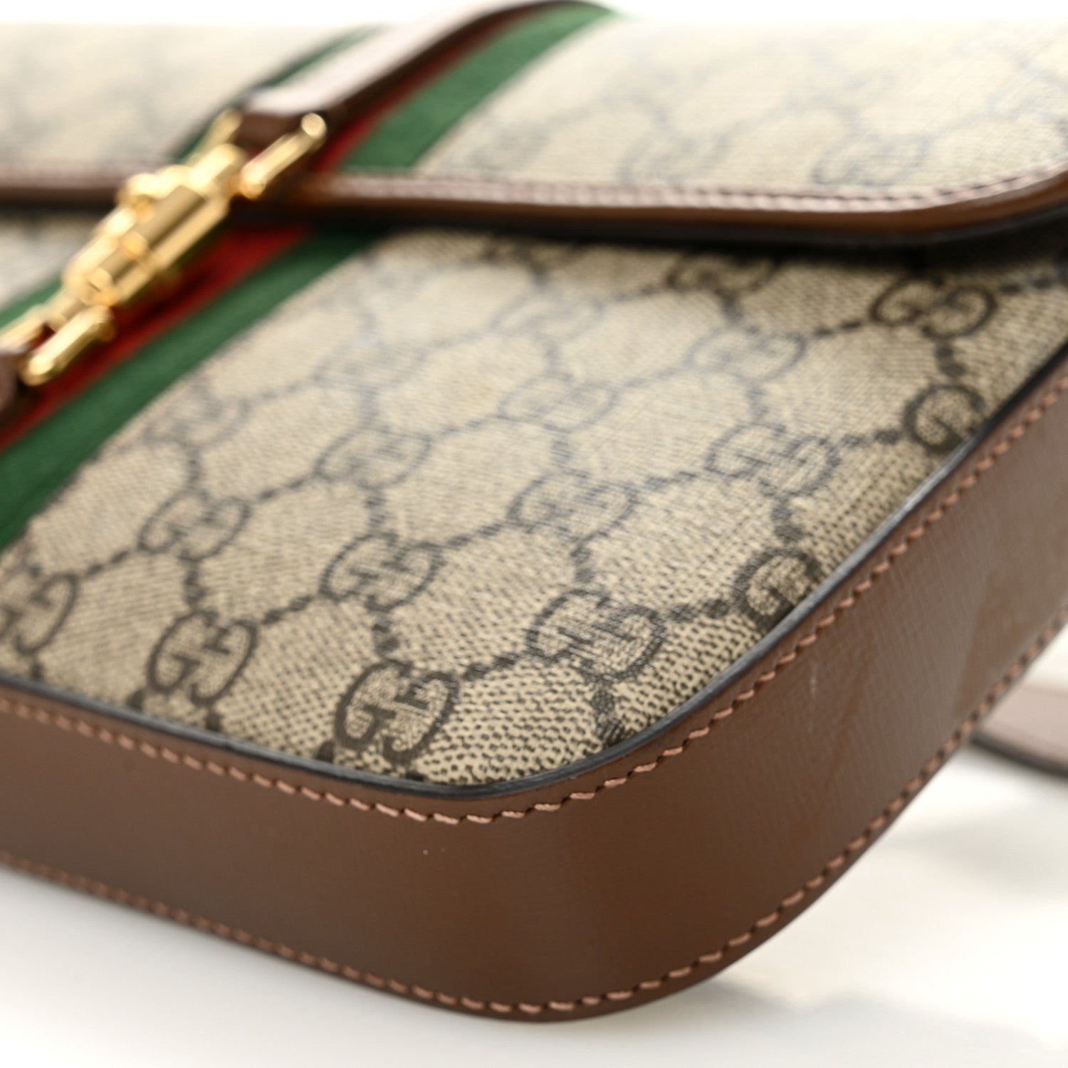 Gucci GG Supreme Monogram Azalea Calfskin Web Jackie 1961 Belt Bag 100 40 Beige Ebony Brown Sugar 10 of 10