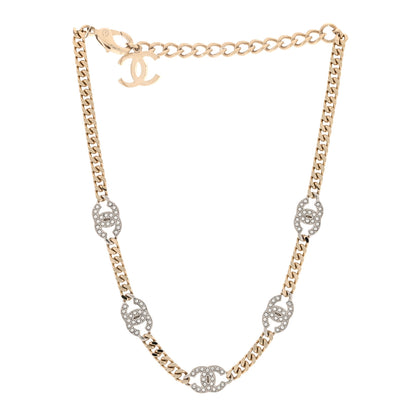 Chanel Crystal Chain CC Link Choker Gold Silver 3 of 5