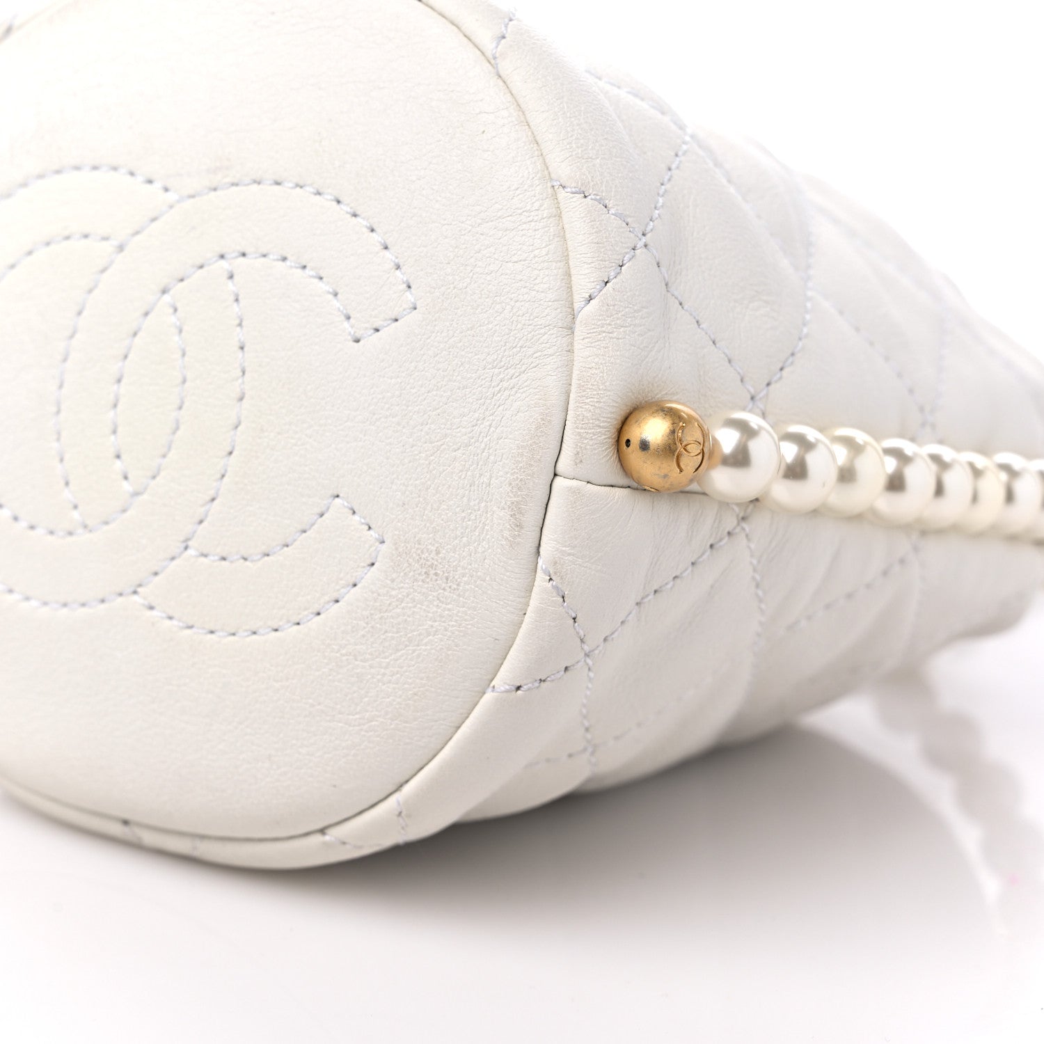 Chanel Calfskin Quilted Pearl Mini About Pearls Drawstring Bucket Bag White 9 of 9