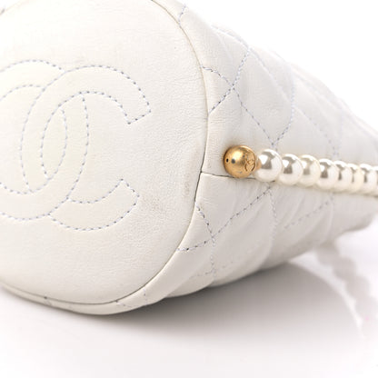 Chanel Calfskin Quilted Pearl Mini About Pearls Drawstring Bucket Bag White 9 of 9
