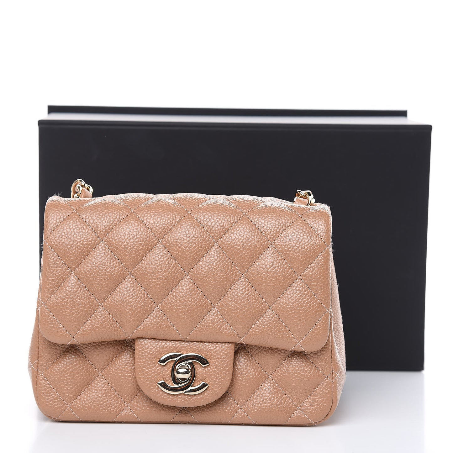 Caviar Quilted Mini Square Flap Beige