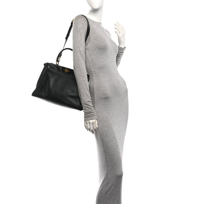 Fendi Vitello Seta Shiny Nappa Medium Peekaboo Iconic Satchel Black 2 of 10
