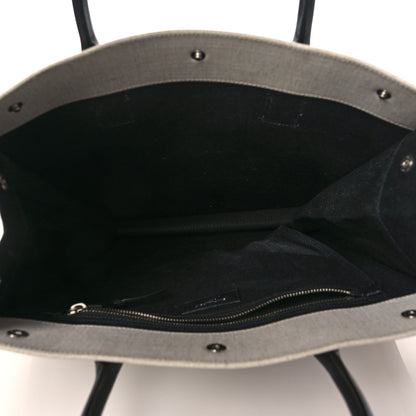 Saint Laurent Linen Calfskin Rive Gauche North South Tote White Black 5 of 9