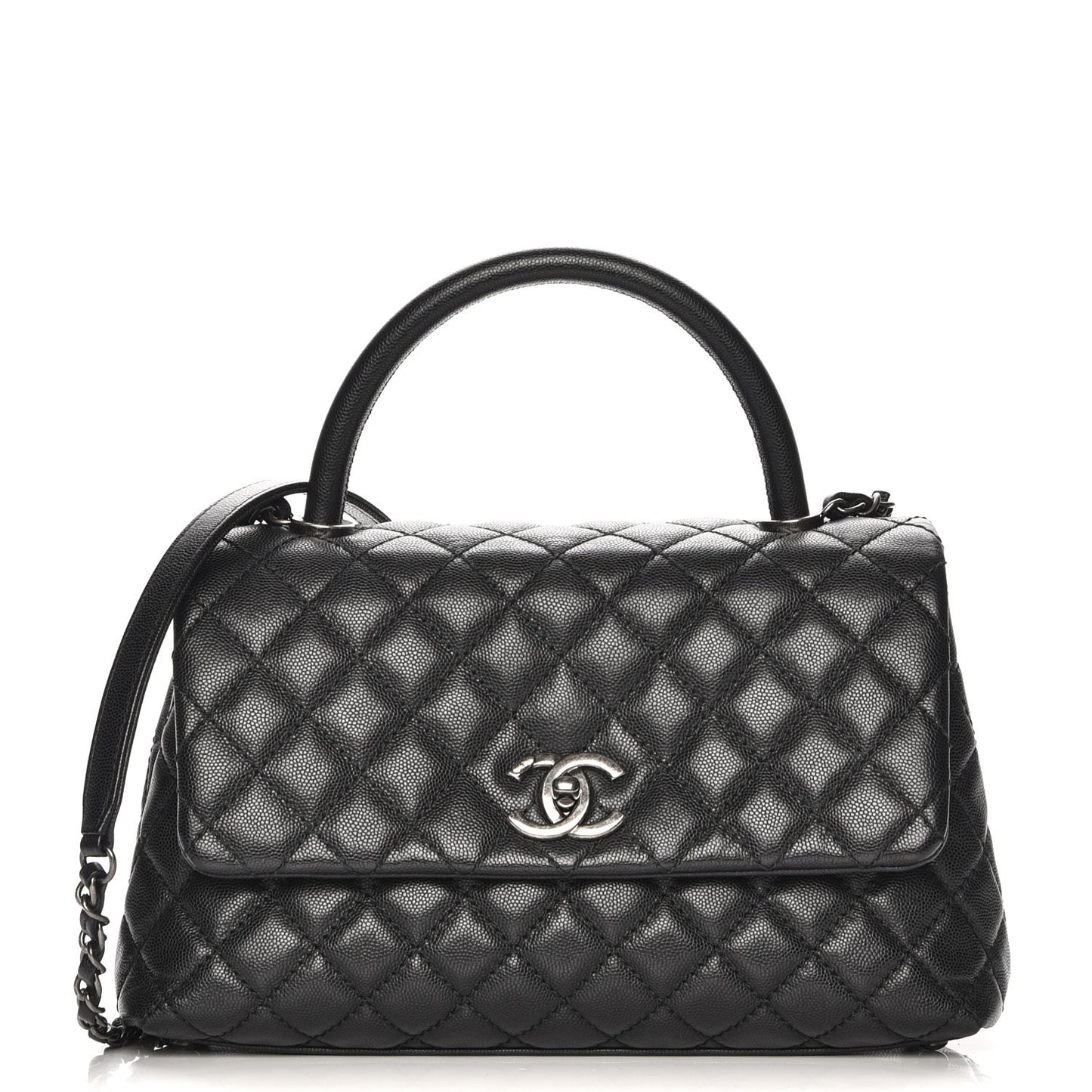 Caviar Quilted Small Coco Handle Flap Black