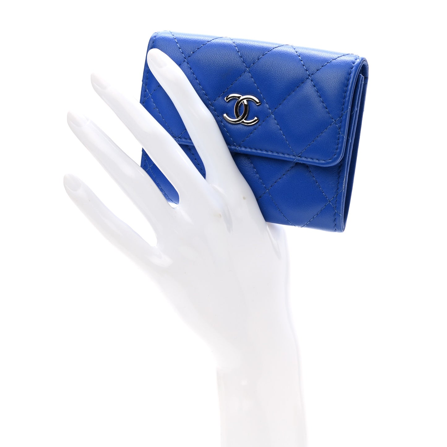 Lambskin Quilted Flap Card Holder Blue