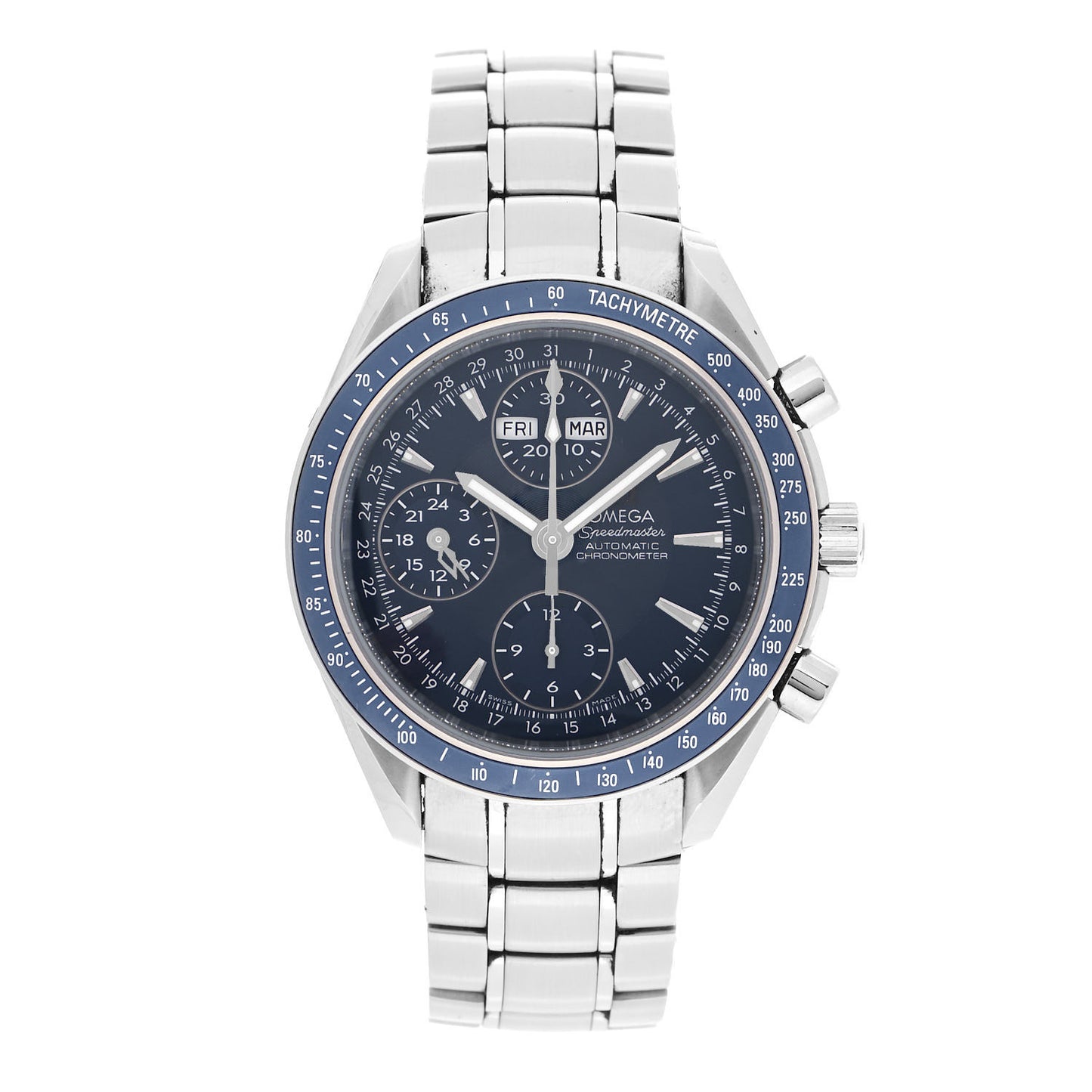 Stainless Steel 39mm Speedmaster Triple Calendar Chronograph Automatic Watch Blue 3222.80