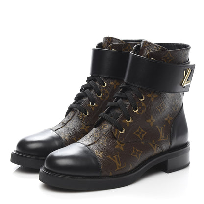Louis Vuitton Calfskin Monogram Wonderland Flat Ranger Boots 41 Black 3 of 9
