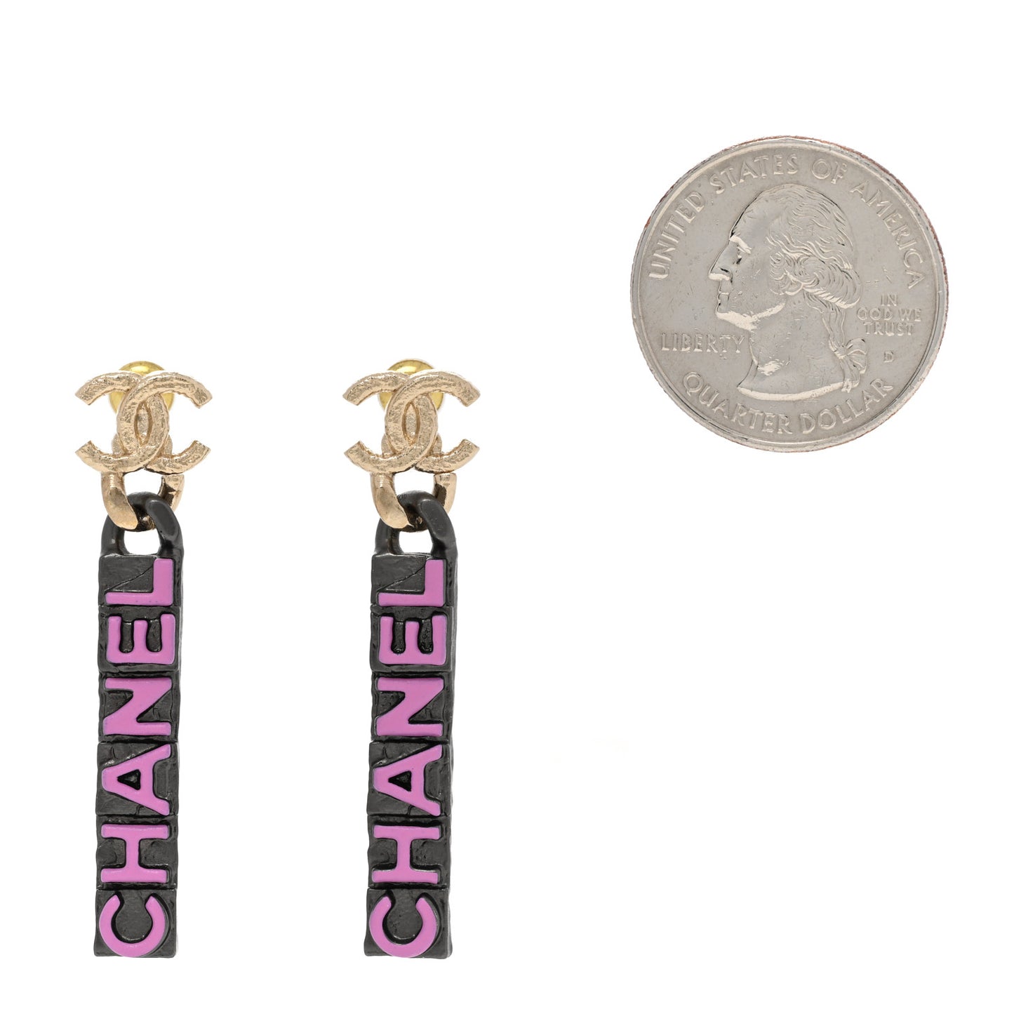 Metal Enamel CC Logo Drop Earrings Pink