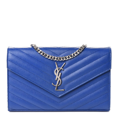 Saint Laurent Grain De Poudre Matelasse Chevron Monogram Chain Wallet Blue Majorelle 1 of 5