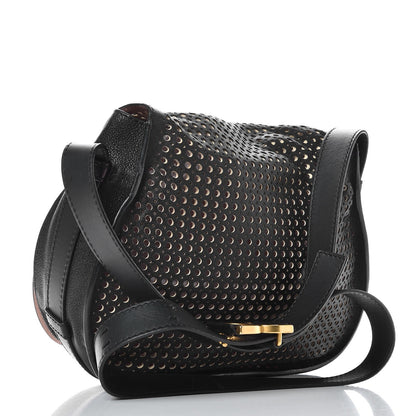 Chloe Calfskin Perforated Medium Marcie Round Crossbody Bag Black 3 of 9