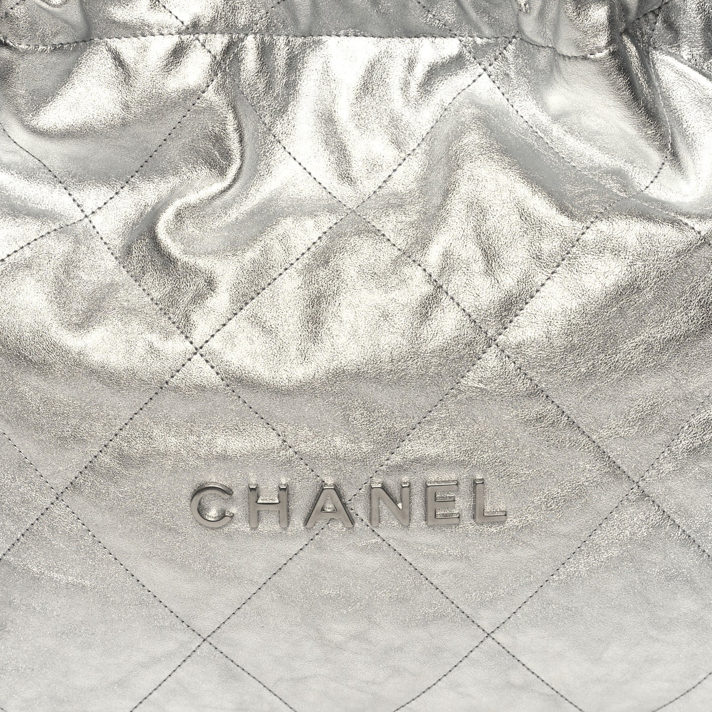 Metallic Calfskin Quilted Chanel 22 Silver
