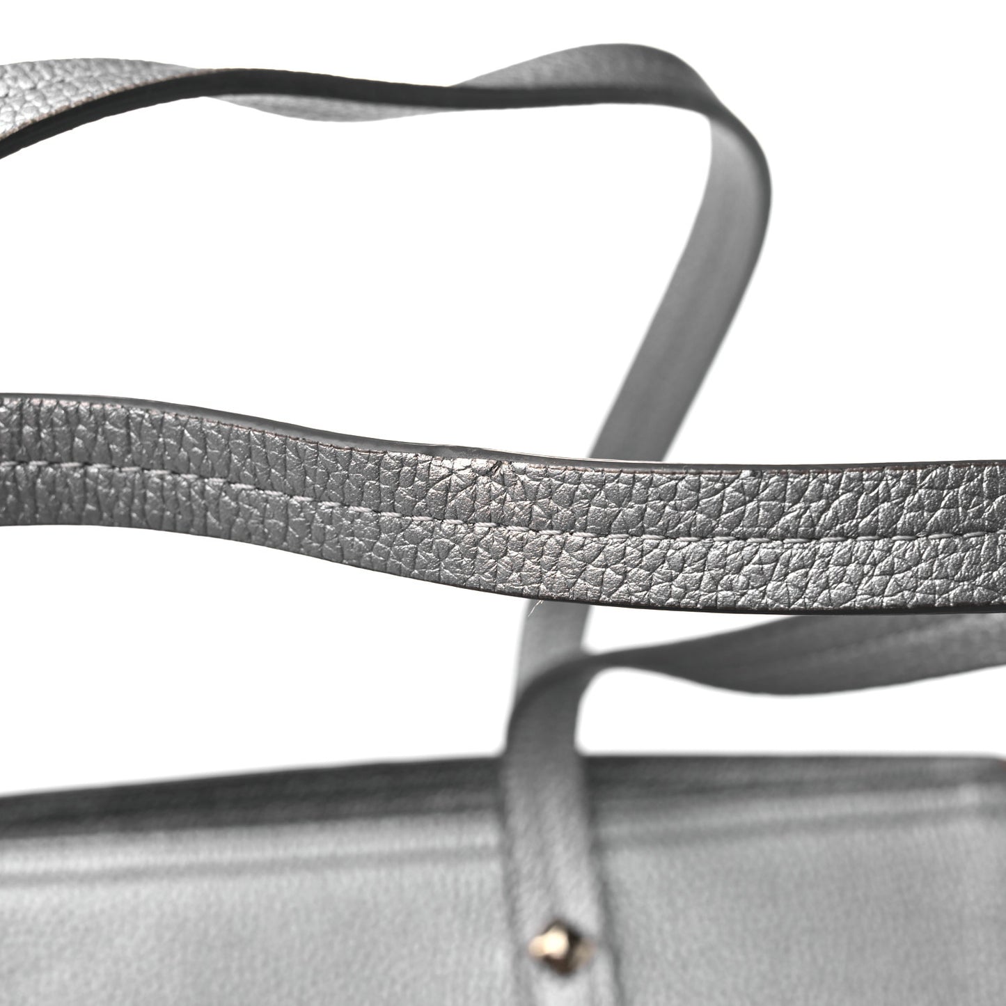 Metallic Grained Calfskin Medium Top Zip Tote Spike Silver