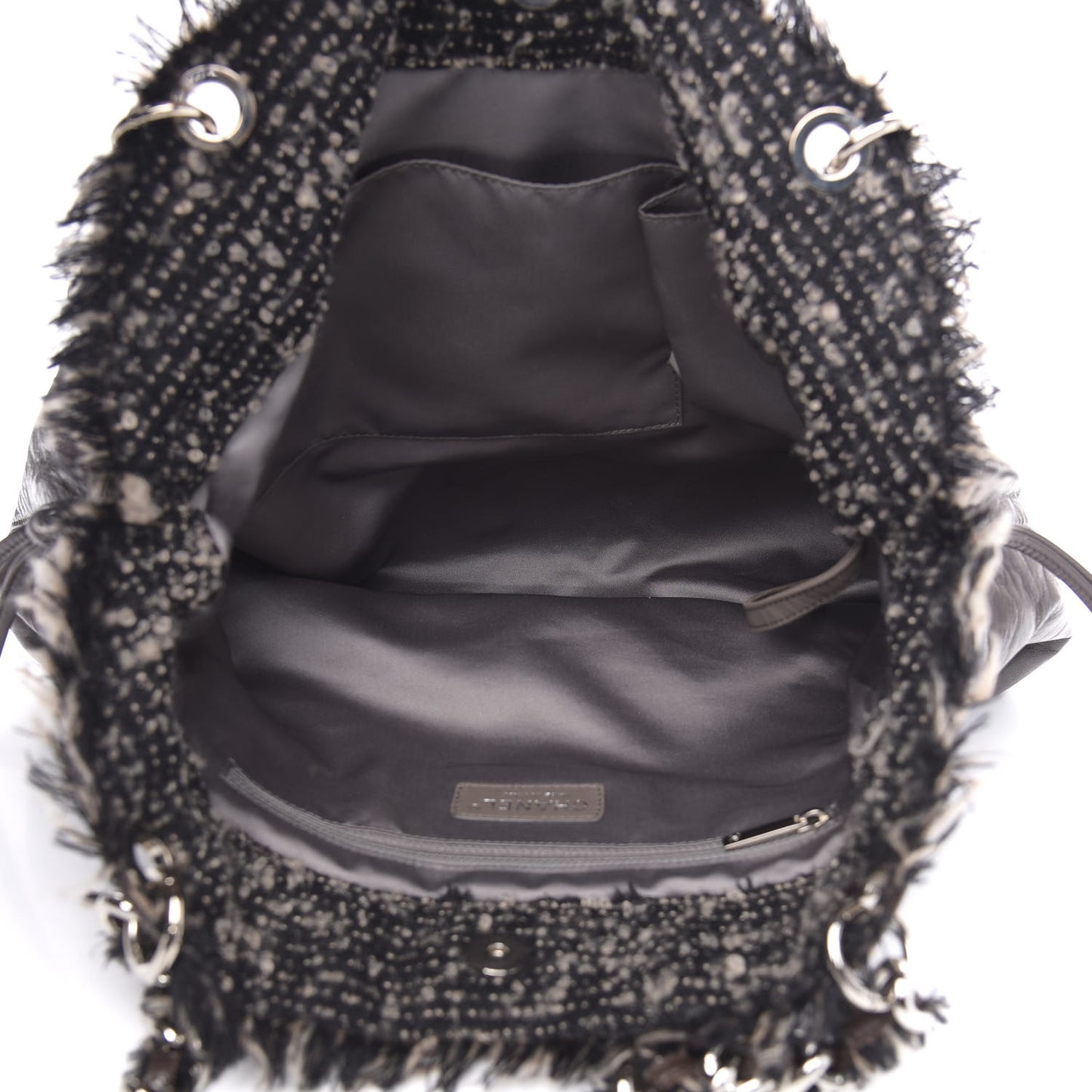 Tweed Lambskin Drawstring Tweedy Tote Brown
