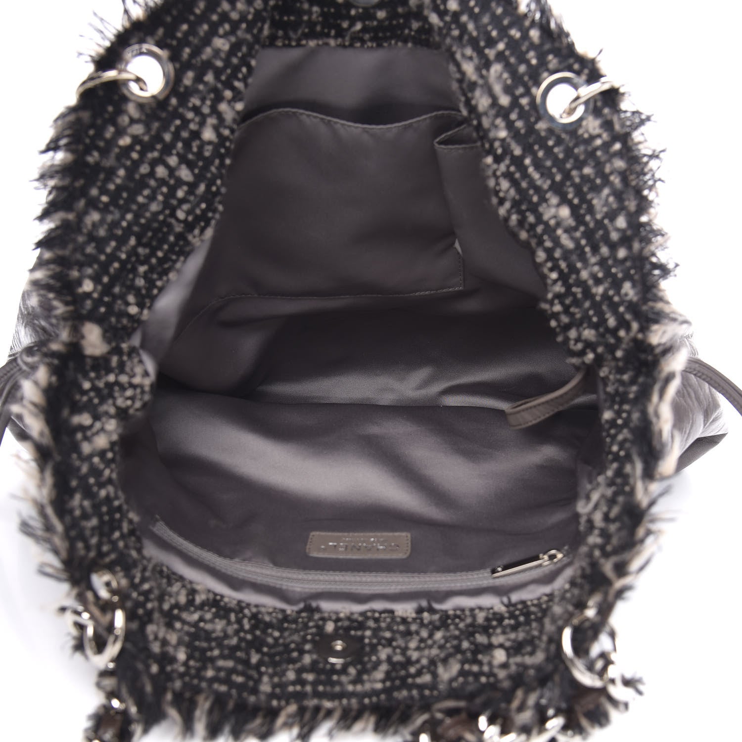 Chanel Tweed Lambskin Drawstring Tweedy Tote Brown 5 of 14